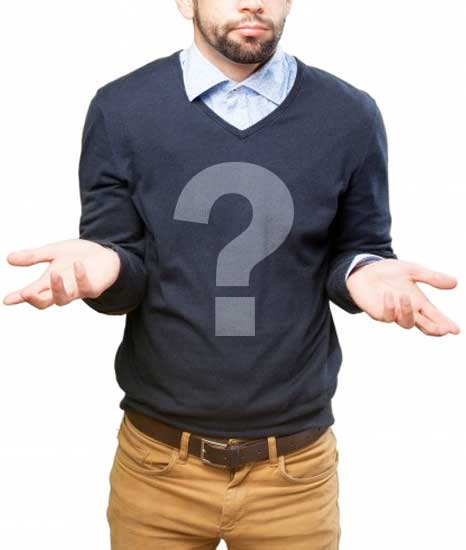 man with question mark shirt